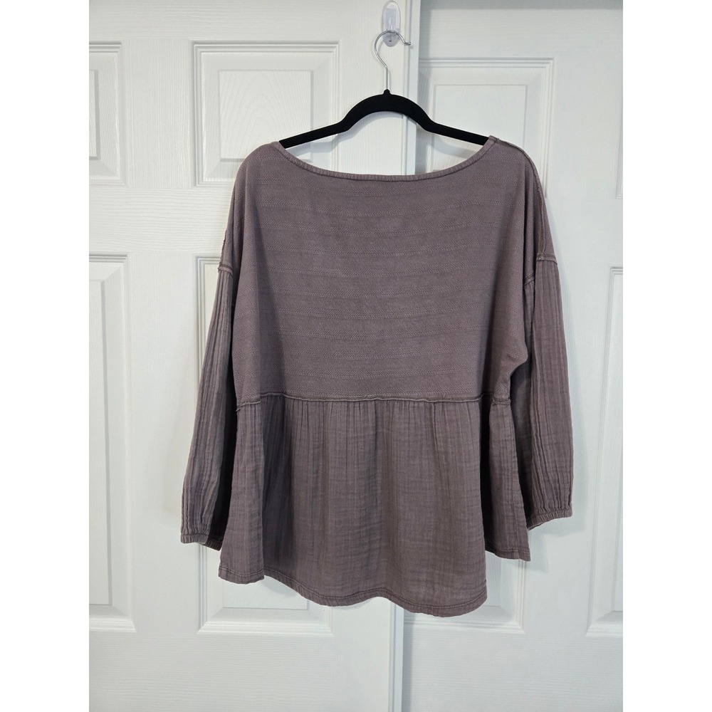 Lucky Brand Dusty Purple Gauze Peplum V-Neck Top Boho Cottagecore puff Large - Picture 3 of 6